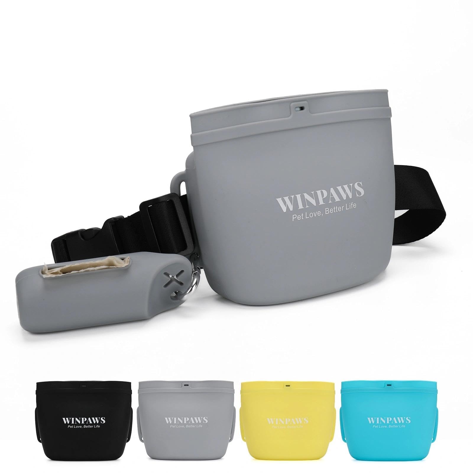 Silikon-Hunde-Leckerli-Tasche mit Kotbeutelhalter, wasserdicht, magnetisch, verschließbar, Bauchtasche mit verstellbarem Hüftgurt, Haustier-Welpen-Trainingszubehör, Einhandöffnung mit Presse und
