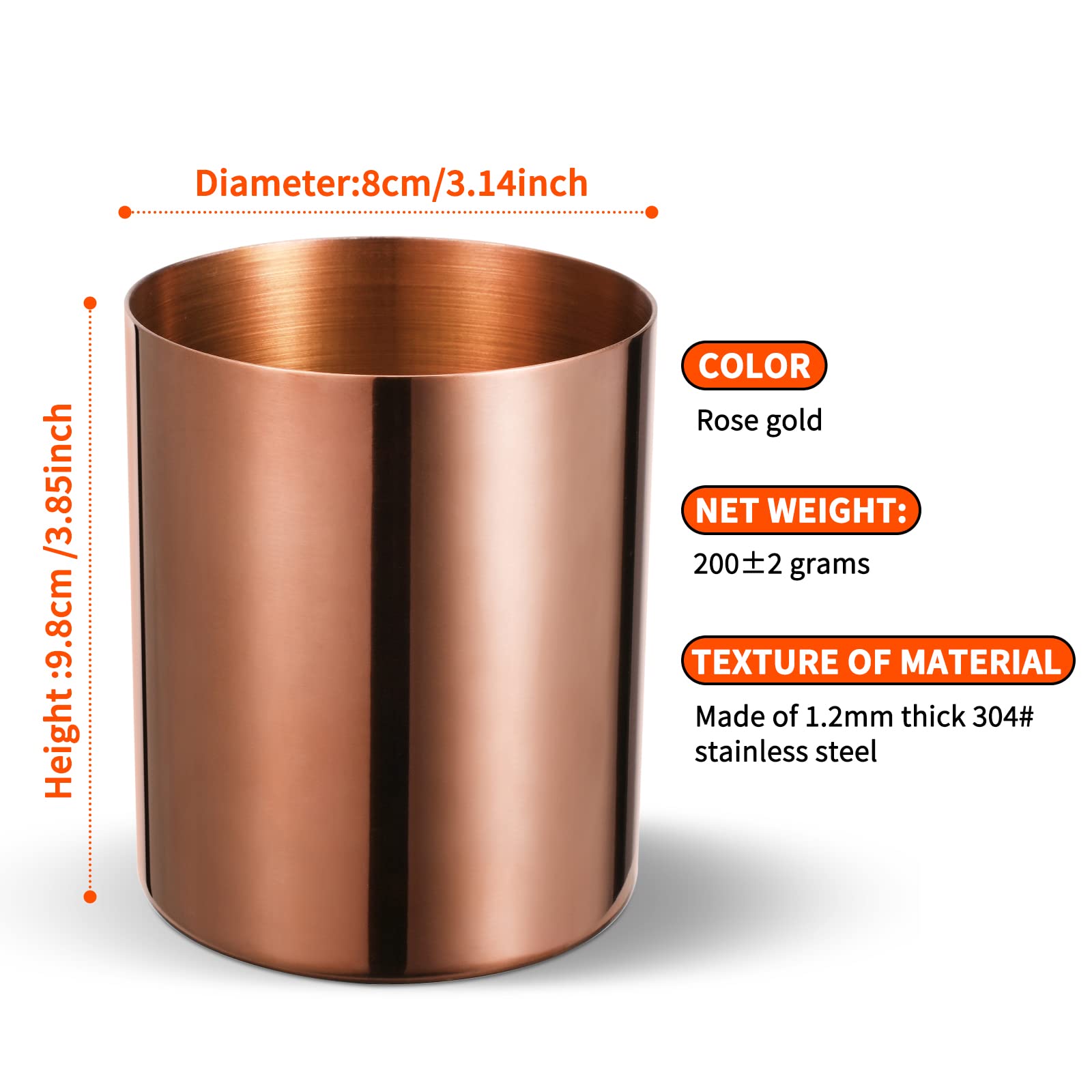 Bidponds Rose Gold Pencil Holder for Desk Stainless Steel Pencil Cup, Pen Holder Cup, Pen Pot, Vases Flower Pot - Image 2