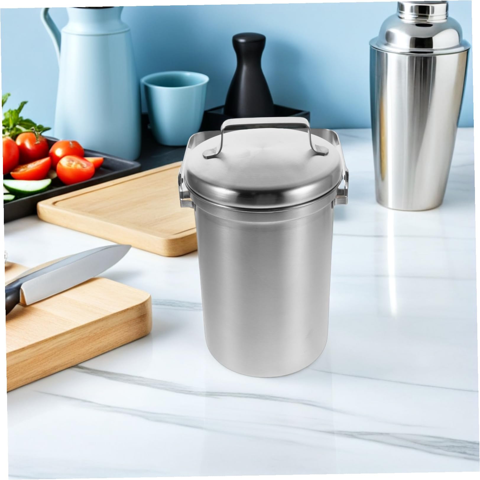 Abaodam Seau à Compost et Facile à Nettoyer en Acier Inoxydable 3l Cuisine avec Couvercle, Design Élégant pour Plan de Travail Cuisine