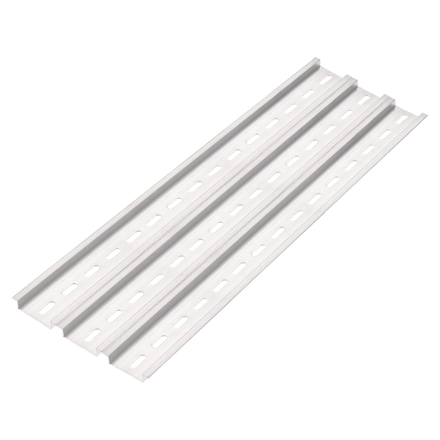MECCANIXITY DIN Rail Slotted Aluminum Mounting Guide 500mm Long 35mm Wide 7.5mm High Silver Tone Pack of 3