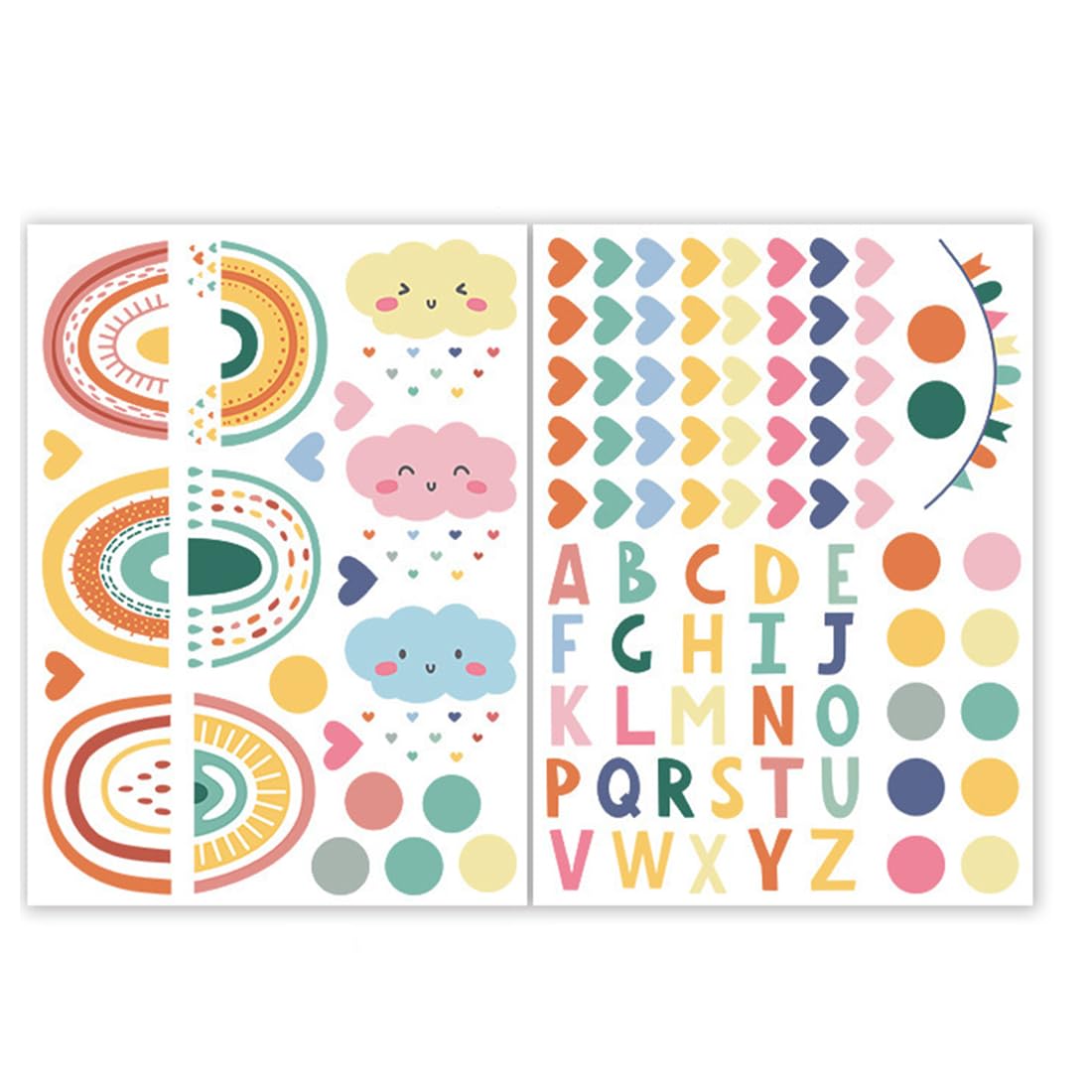 2 Piezas Pegatinas Pared, Puntos Corazones Alfabeto Arcoiris Adhesivos para Niñas Dormitorios Cuarto de Jugar Bebés Guardería Habitación Infantiles