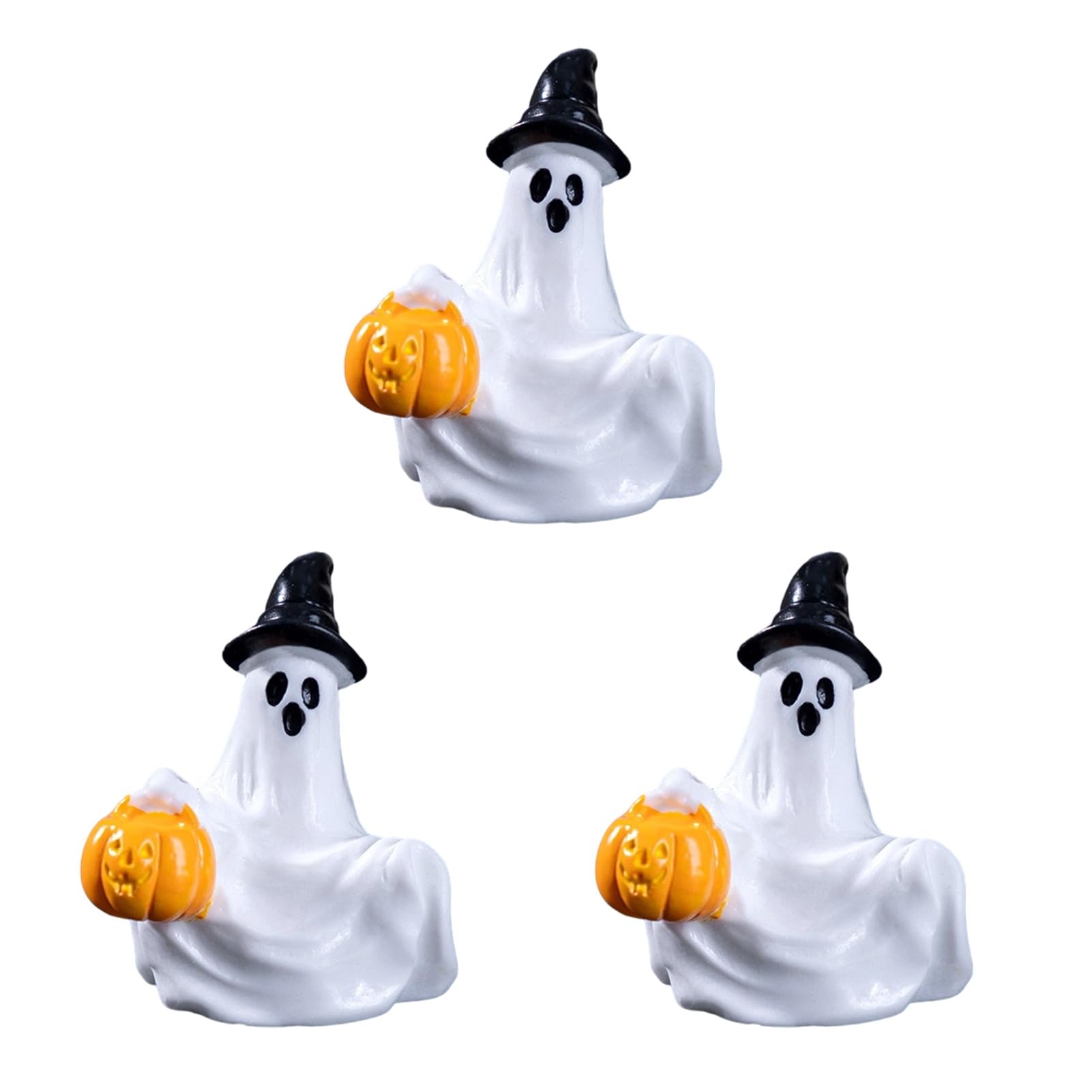 sugerou 3Pcs Halloween Mini Resin Figurines Spooky Pumpkin Ghost Decor