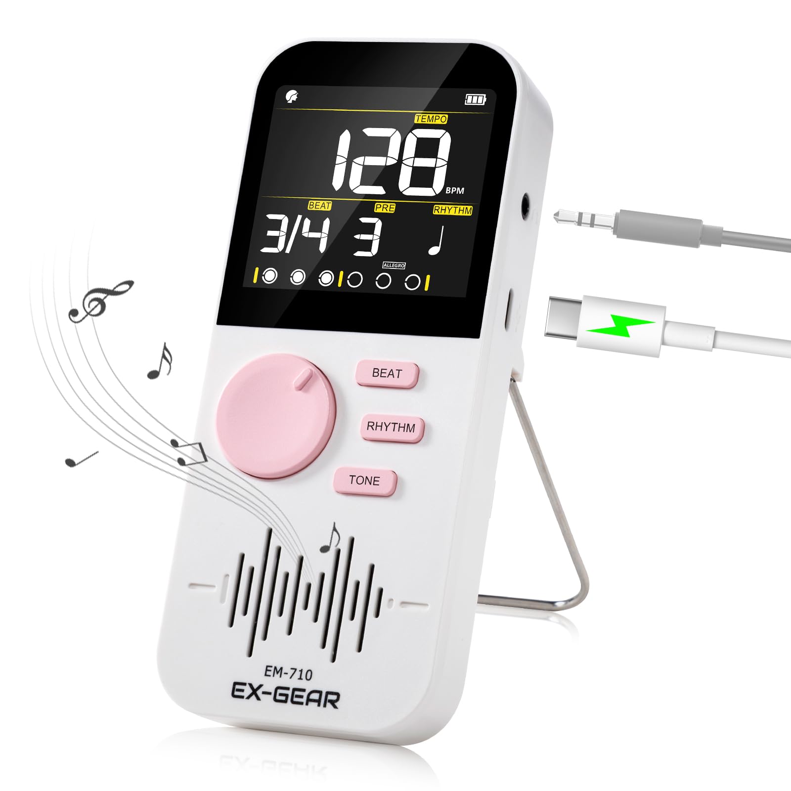EX-GEAR Digitales Metronom, wiederaufladbar, elektronisches Metronom mit farbigem LCD-Bildschirm, breiter Tempobereich und mehreren Zeitsignaturen für Klavier, Gitarre, Violine, Schlagzeug und alle