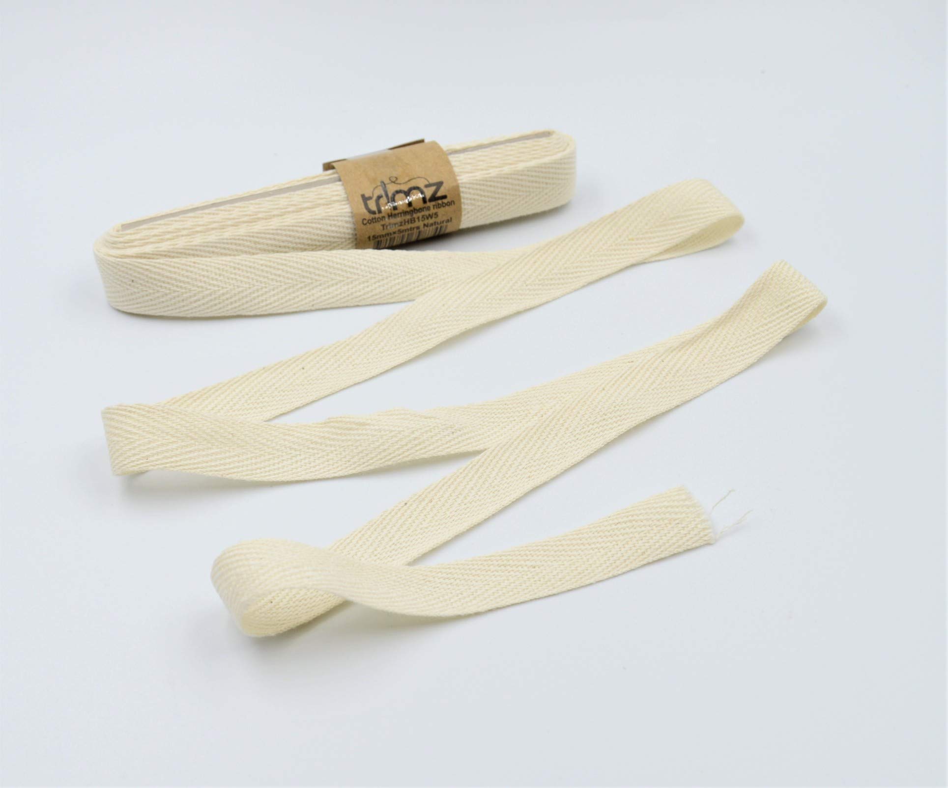 Trimz Natural 15Mm X 5M: Cotton Herringbone Tape 15Mm X 5M | Compact Craft Ribbon | Precise Crafting, Small Projects