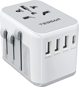 海外 変換プラグ TESSAN コンセント変換プラグ 全世界対応 変換器 A/BF/O/Cタイプ 3つUSB-Aと1つUSB-Cポート付き