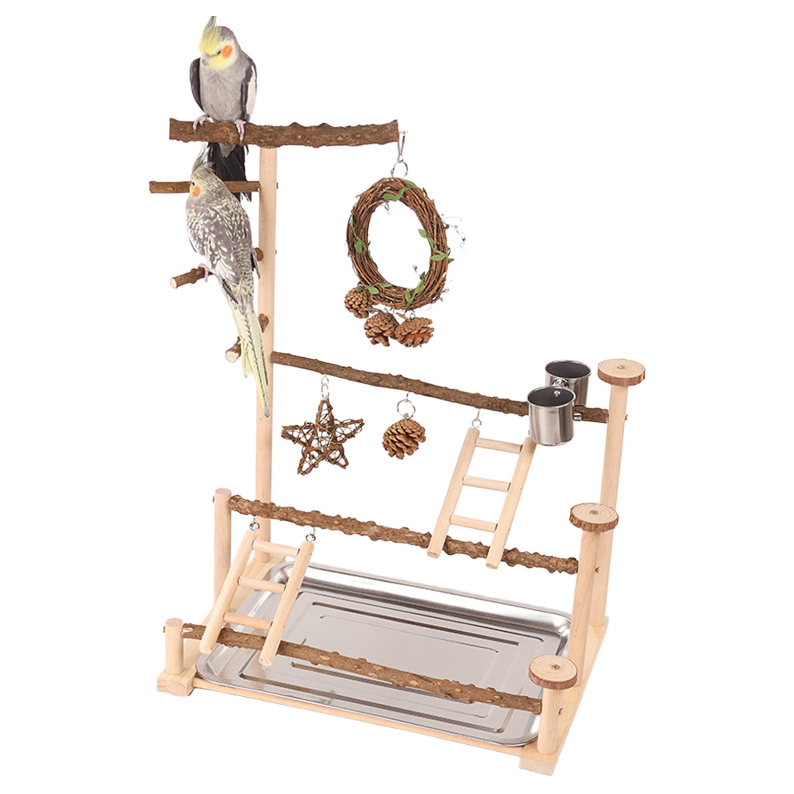 Jouets pour Perroquets et Perruches, Perchoir à Oiseaux, Accessoires pour Cage avec un Plateau, 2 Mangeoires, Échelles et des Balançoires, Grand Aire de Jeux pour Perruche Calopsitte Conure