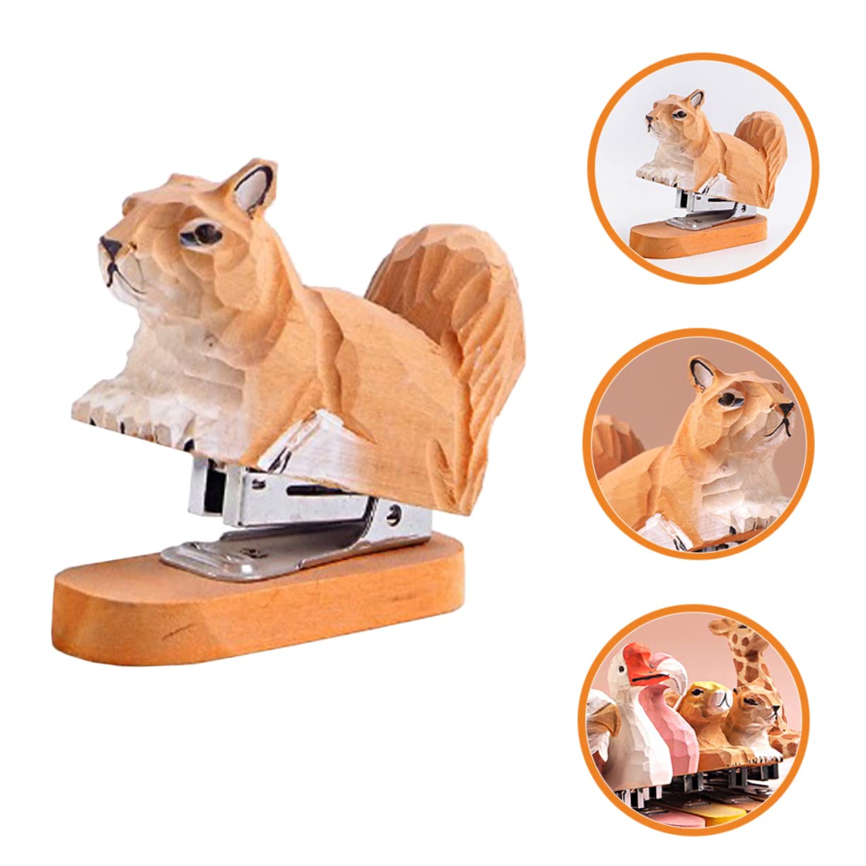 3stücke Holz-squirrel-heftgerät Kreative Holzschnitzerei Für Schreibtisch Niedliches Tier- Praktische Büro-schreibwaren Für Schule Und Büro