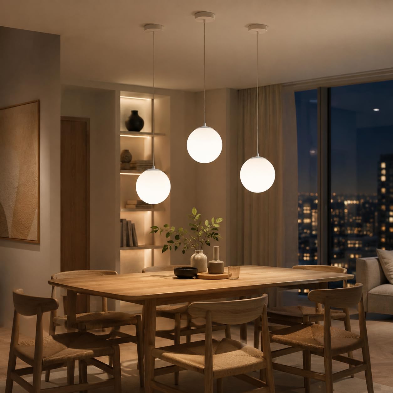 Lampadario a Sospensione Sfera Ø30 cm E27 Moderno Nordic Minimal | Diffusore Opalino in PE | Design Elegante per Soggiorno Cucina Hotel Ristorante | Bianco