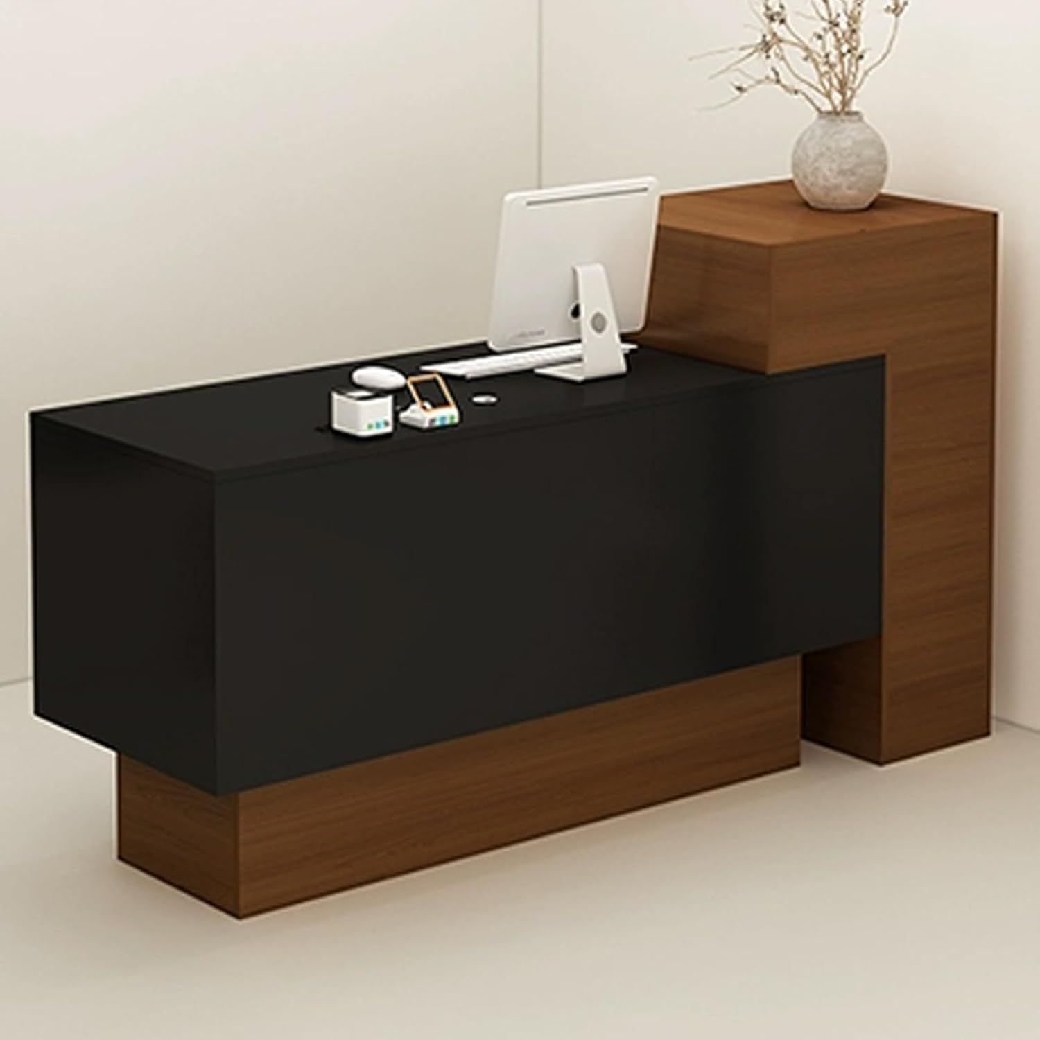 JKGHK Reception Desk, Front Counter Desk with Lockable Drawer, Reception Counter with Open Compartment Storage, for Salon Recetion Room Retail Checkout Office(Black Brown,47.2in/120cm)