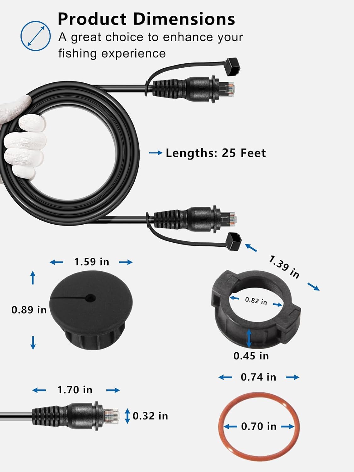 010-10550-00 Marine Network Cable,GMS 10 Cable 25 Feet with Split Connector and Waterproof Cap for Marine RJ45 Compatible with Garmin Navigation Screen Devices