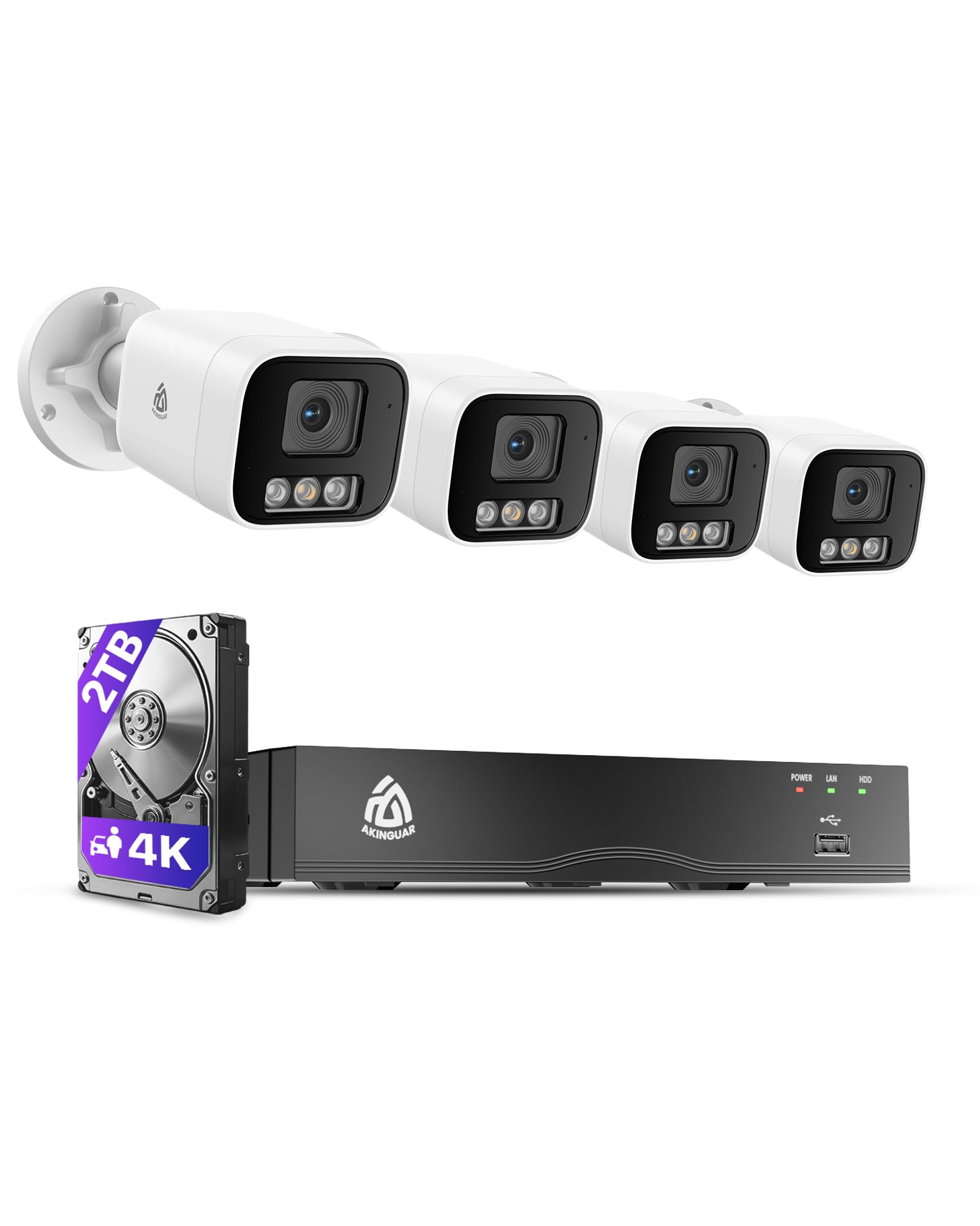 4K Kit Cámaras de Vigilancia PoE, 4X 8MP Cámaras IP Exterior Visión Nocturna a Color, 8CH NVR 2TB HDD Grabación 24/7, Detección Persona/Vehículo, Audio Bidireccional, IP66