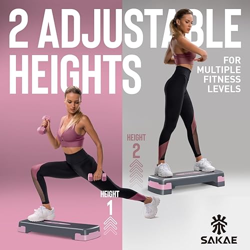 Miniatura 4 de Juego de pasos aeróbicos de altura ajustable con 2 mancuernas y cinta métrica, plataforma de ejercicios de entrenamiento con elevadores de nivel, 4