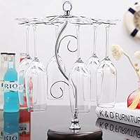 Vista 3 de Homya Soporte de sobremesa de metal para copas de vino - Estante de exhibición vertical para bar, cocina, mesa - Ofrece 6 vasos, plateado