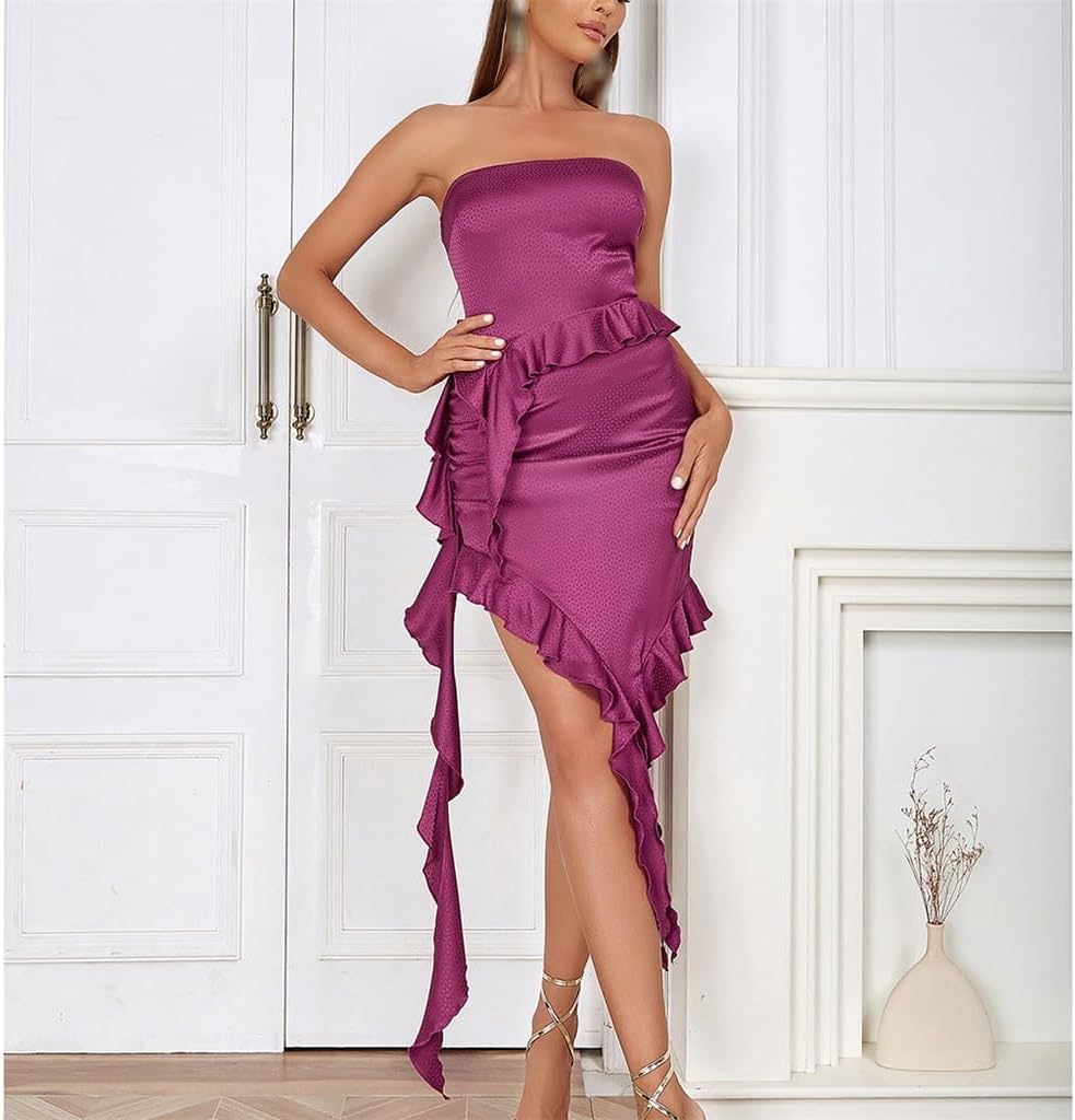 JSEIAJB Bustier Strapless Flutter Belt Wood Ear Edge Slimming Dress Women