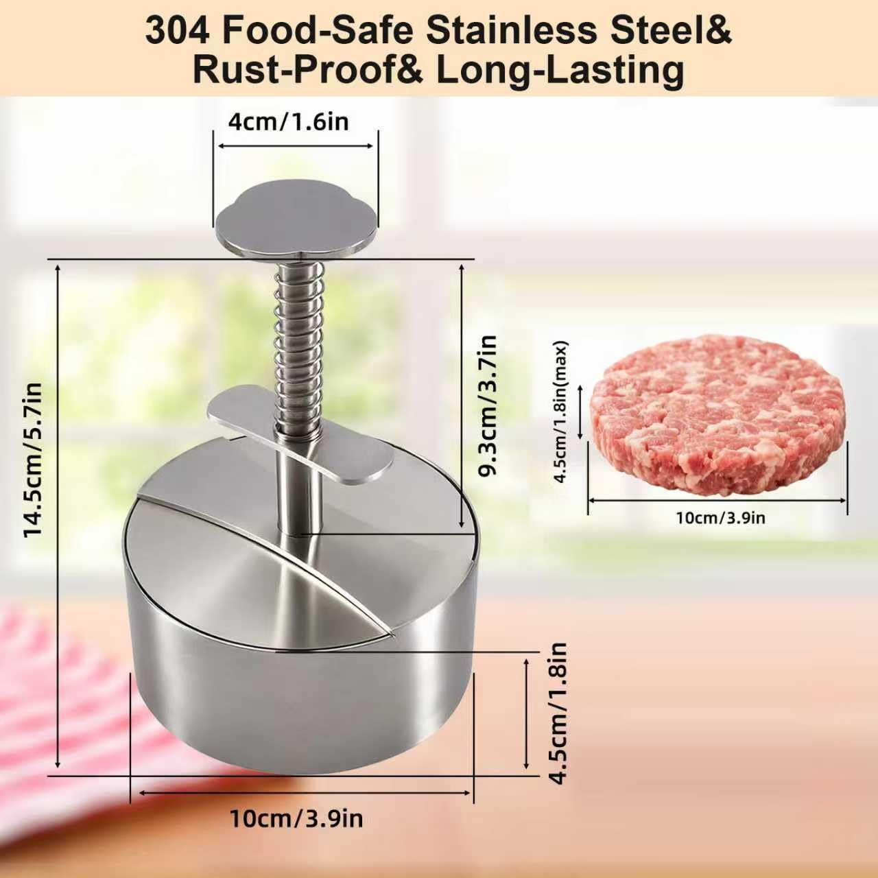 Presse à Steaks Hachés & Moule à Smash Burger en Acier Inoxydable, Qualité Alimentaire 304, Presse Réglable et Anti-Adhésive, Aussi en Mini-Poêle pour Cuisine, Camping et BBQ