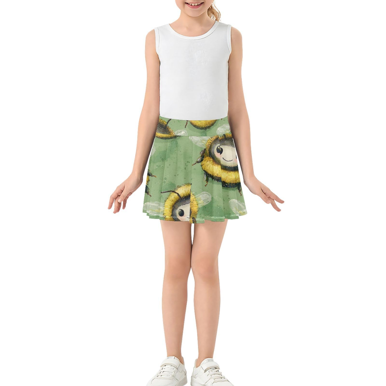 Yuiboo Mignon Little Bees Filles Tennis Jupes avec Short Skort pour Fille Jupe Plissée