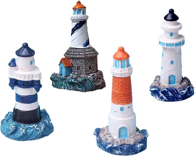 Lighthouse Decoration 4Pcs Fish Tank Decorations Nautical Lighthouse Resin Lighthouse Model Miniature Lighthouse Outdoor Light Garden Yard Lawn Fish Tank Decoration