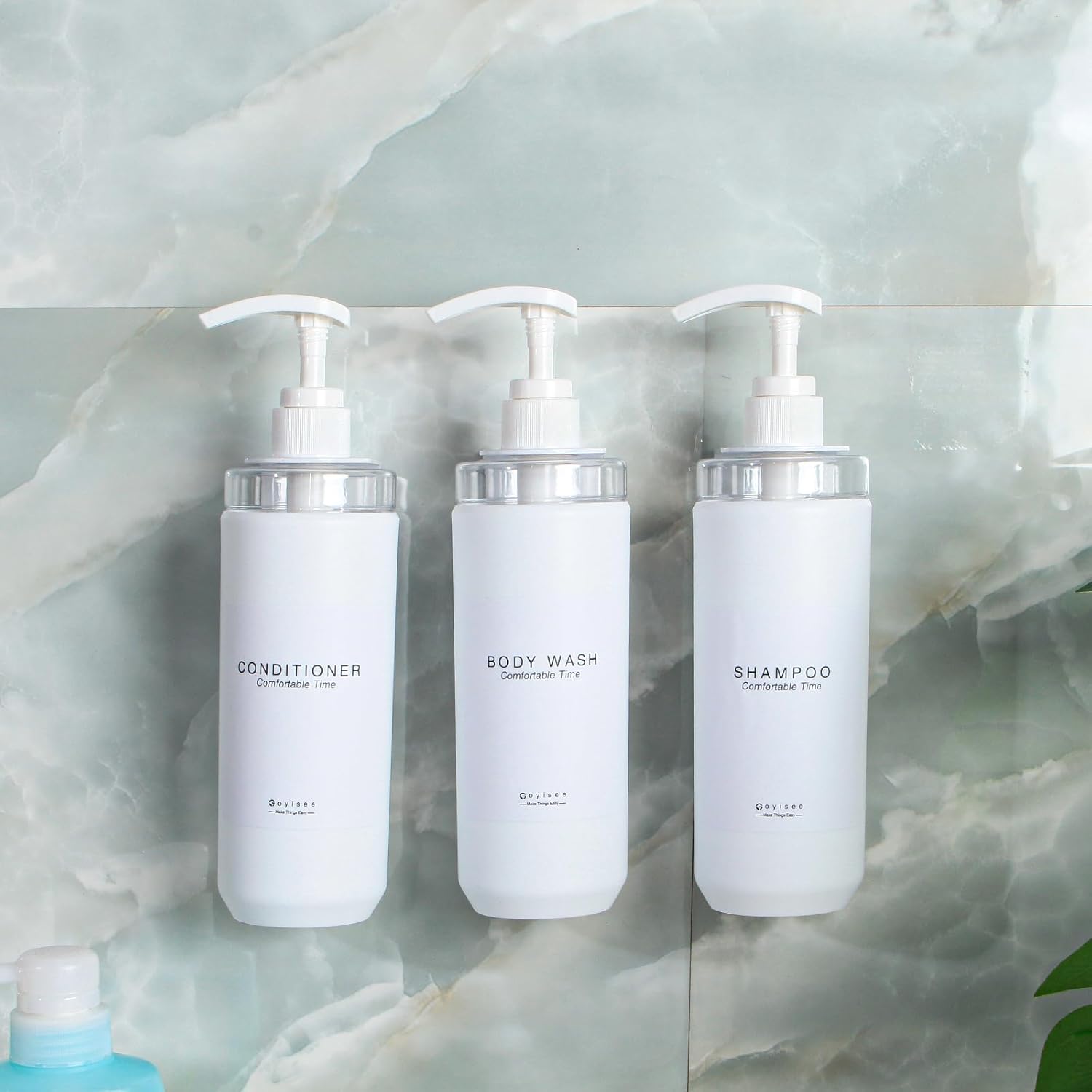 Shampoo and Conditioner Dispenser Set, 3 Plastic Bottles with Wall Mounts, Shower Soap Dispenser (PZP-White-3 Bottles 3 Wall Mounts)