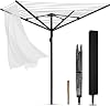 Rotary Washing Line, 4 Arm 50M Folding Clothes Airer Outdoor with Ground Spike & Cover Heavy Duty Adjustable Height Clothes Drying Rack for Laundry Outdoor Garden