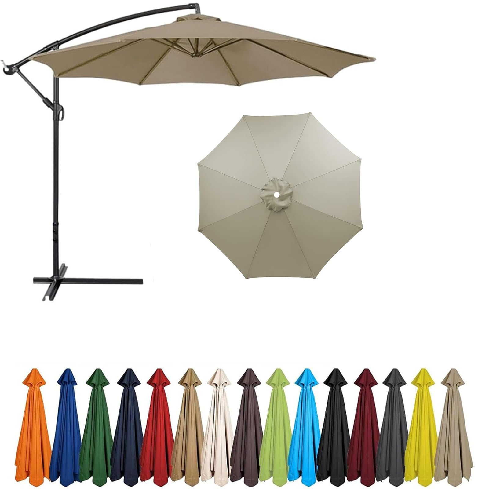 2m - 4m Replacement Parasol Canopy, UPF 50+ Garden Parasol Replacement Canopy,6 Arms 8 Arms Parasol Cover for Garden Parasol Accessories (Brown,6ribs:2.7m/8.8ft)