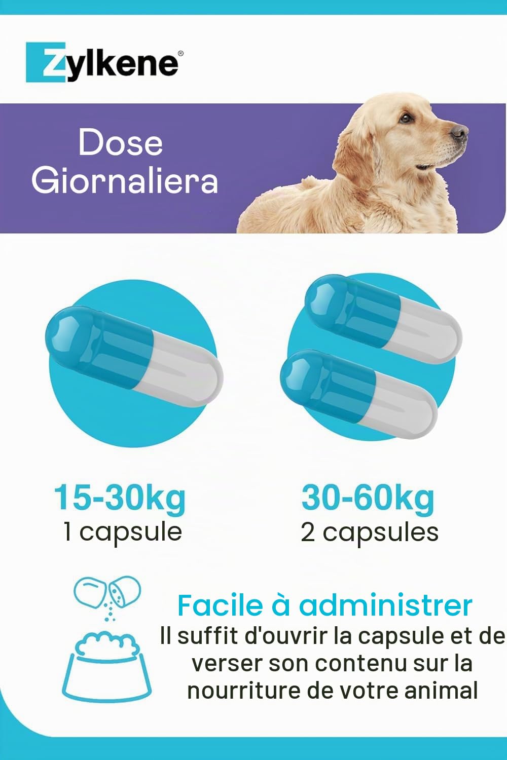 Zylkene Complément Alimentaire | Chiens de Plus de 15 kg | Relaxant pour Situations de Stress |, 20 Gélules de 450 MG