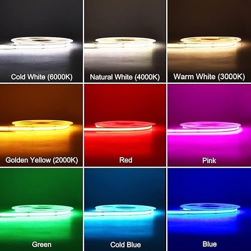 Miniatura 8 de Tira de luz LED COB de 24 V, color verde, 0.315 pulgadas de ancho, cinta LED flexible regulable sin puntos de alto brillo, 16.4 ft 16.4 pies para