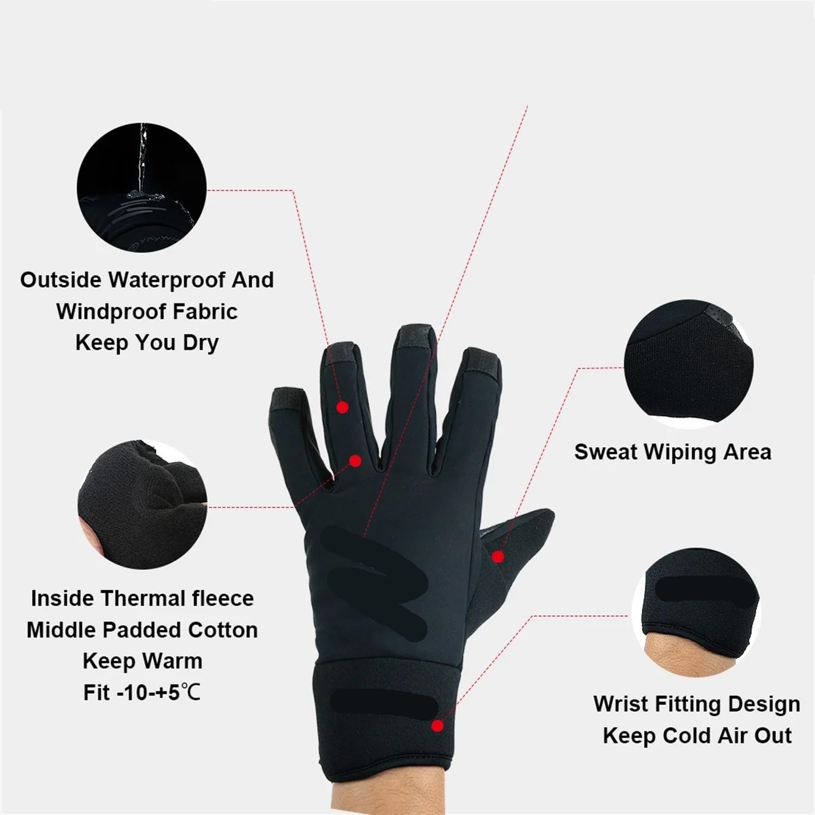 Guanti da ciclismo invernali bicicletta antivento impermeabili in pile termico invernale for cuscinetti per Sci