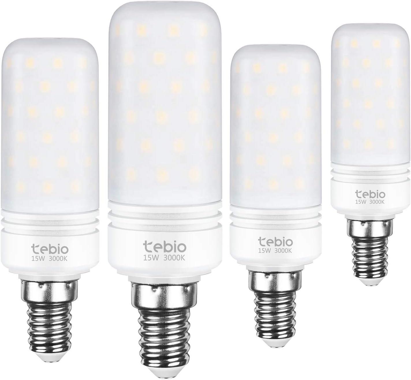 Tebio LED E14 Corn Bulb 15W Small Edison Screw Candle Bulb, 3000K Warm White, 120W Incandescent Bulb Equivalent, Non dimmable Candelabra Light Bulb, 4-Pack