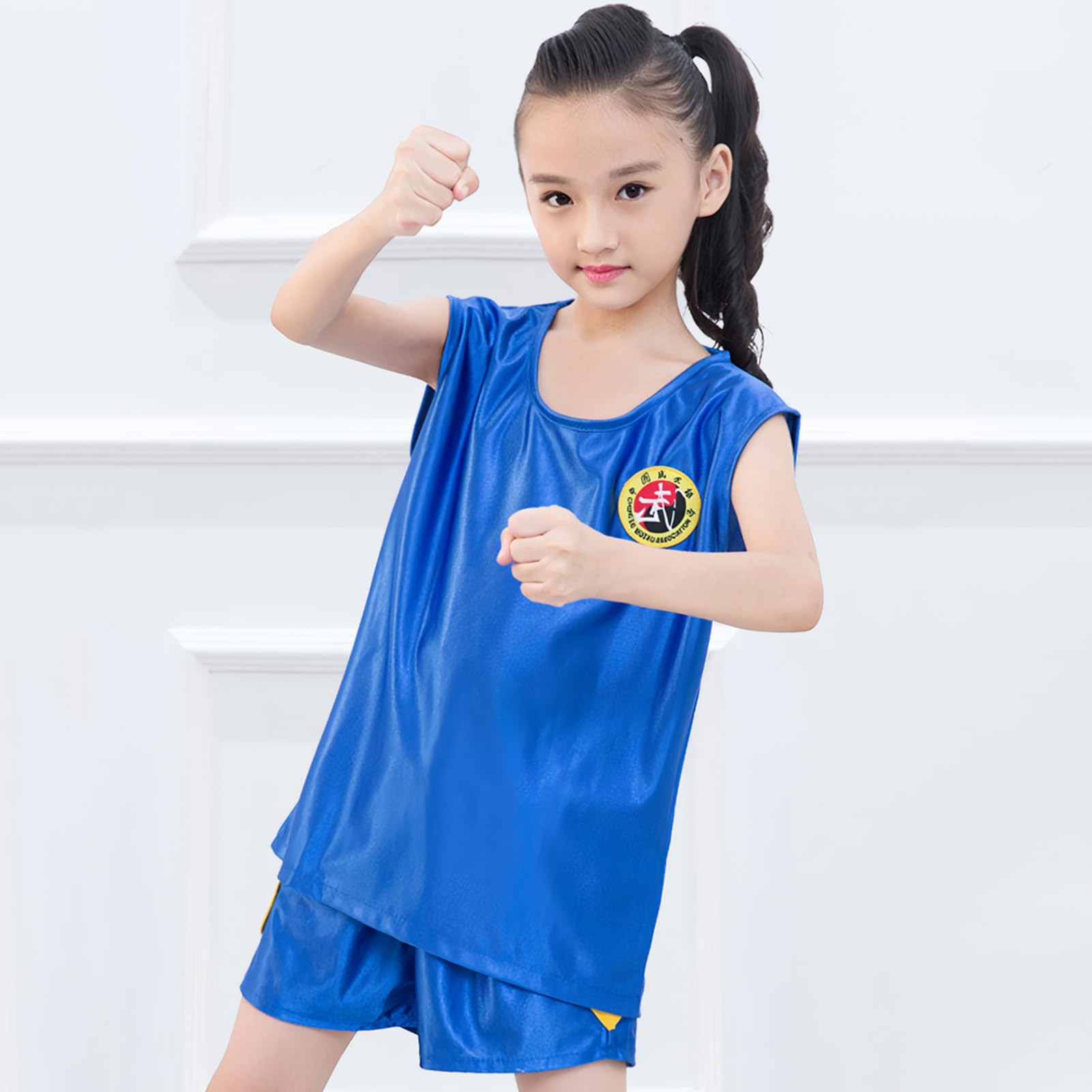 Conjunto de Uniforme de Boxeo Unisex Niños Traje de Combate 2 Piezas Chaleco + Pantalones Cortos para Muay Thai Sanda Artes Marciales