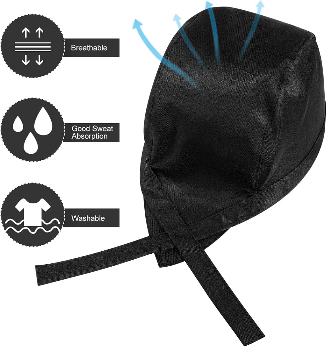 DOITOOL Chef Hat Womens Cooking Hats, 1Pcs Elastic Back Skull Cap Chef Hat with Ties, Unisex Adjustable Kitchen Cooking Chef Cap for Men Women for Kitchen Cooking Service and Other Work (Black)