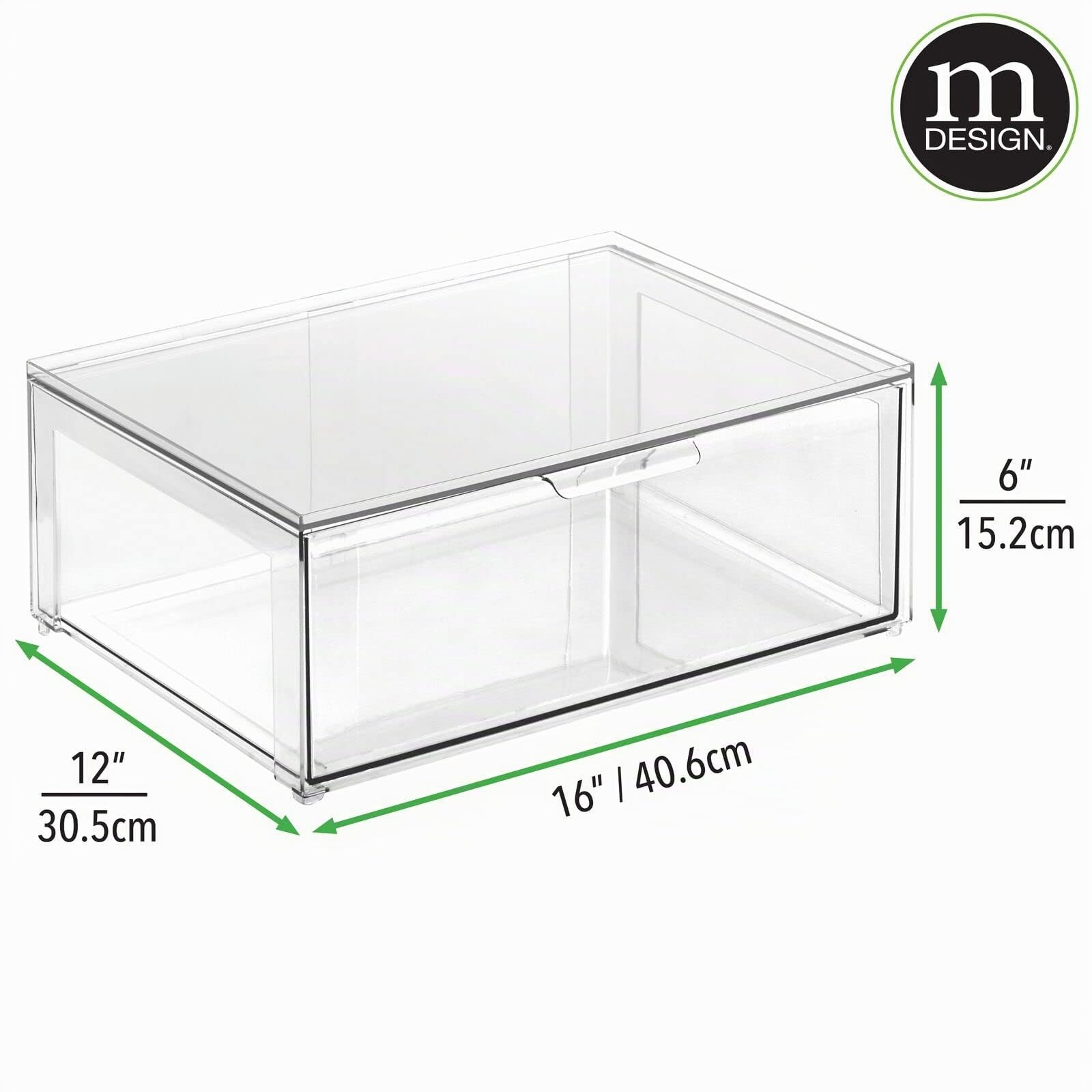 mDesign große Aufbewahrungsbox mit Schublade – stabile Schubladenbox aus Kunststoff zur Schuhaufbewahrung – Stapelbox für Schuhe, Accessoires und mehr – 2er-Set – durchsichtig