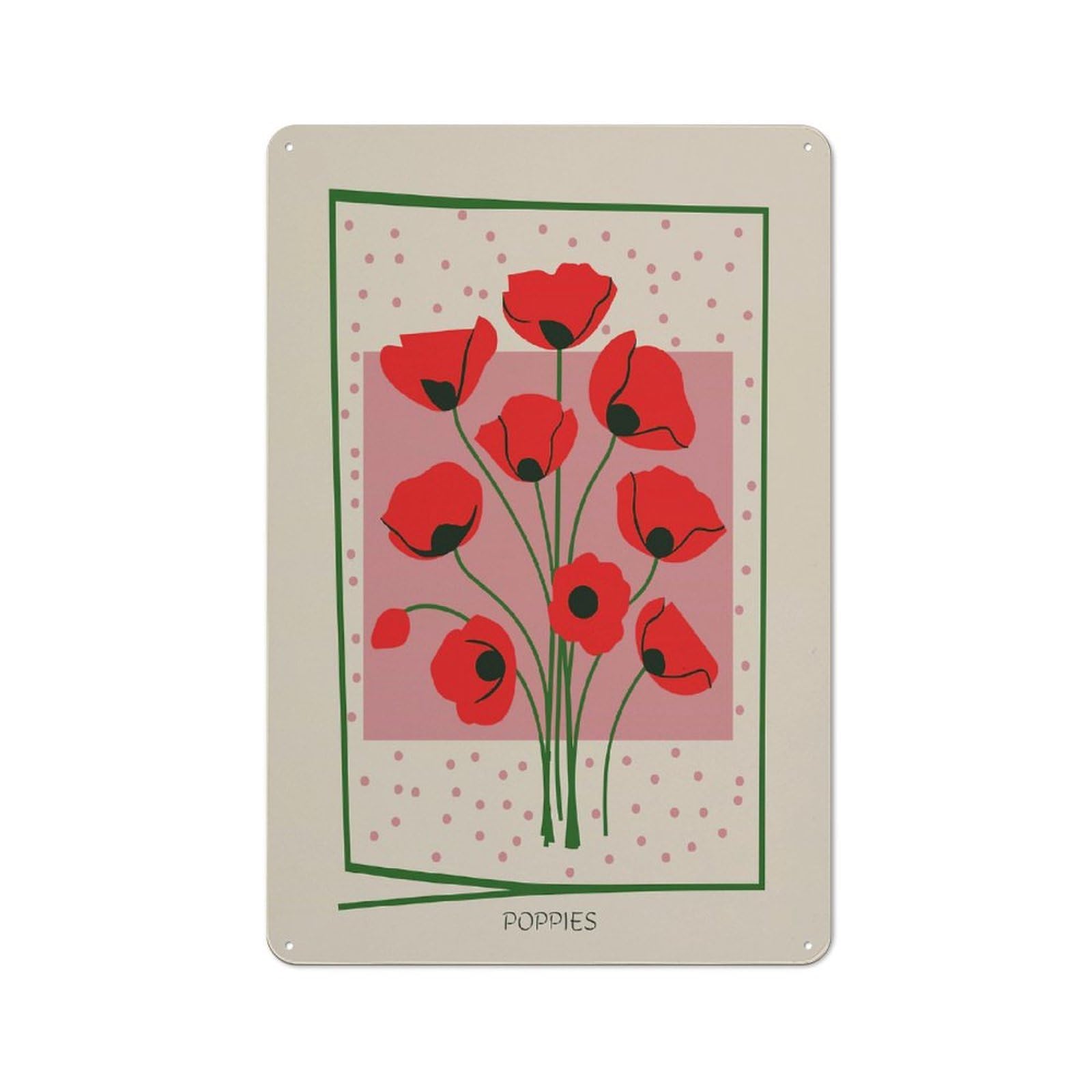 Junmoney Style-10 Vintage Metal Plaque 30X20cm Featuring Red Poppy Bouquet Mid Century For Hallway Wall, For Wall Display Collectors