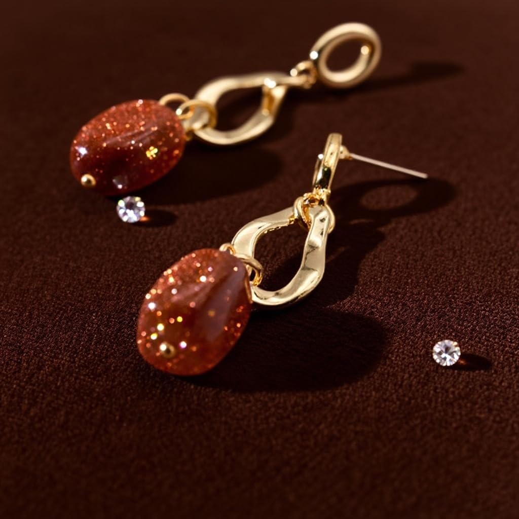 Gold Nature Stone Earring for Women 14K Gold Plated Irregular Stone Drop Earrings Daily Fashion Jewelry Gifts - Image 5