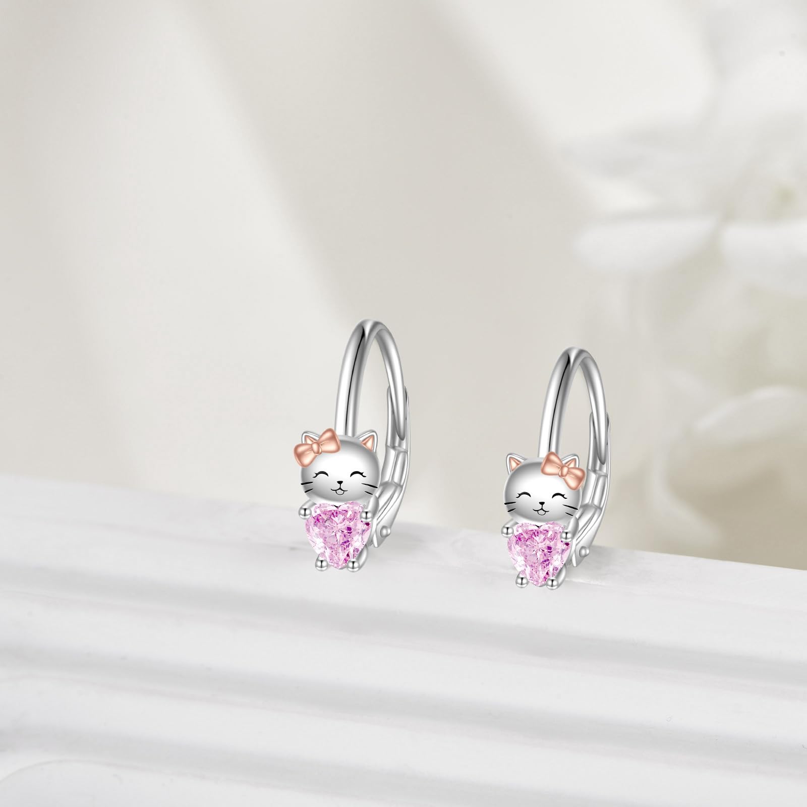 VONALA Einhorn Faultier Katze Mädchen Creolen Ohrringe 925 Sterling Silber Tier Geschenk Schmuck mit Rosa Zirkonia für Damen Mädchen Kinder
