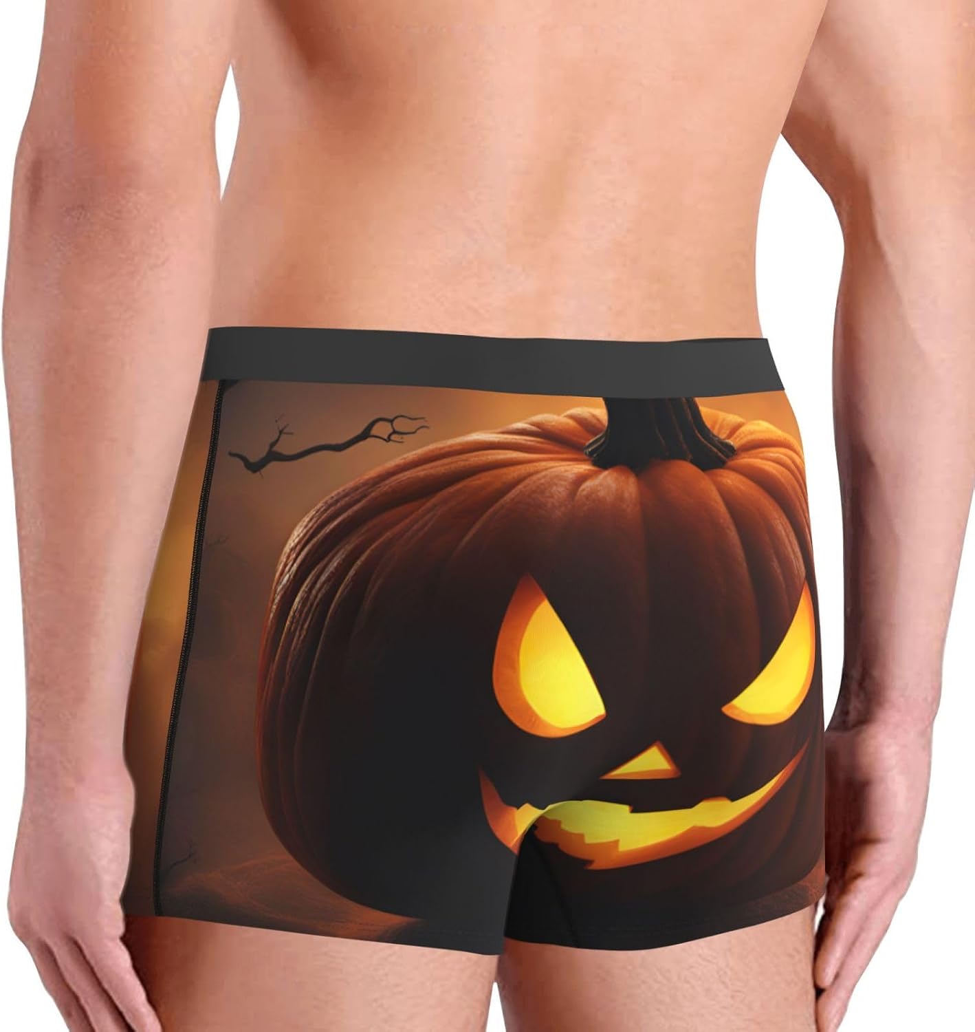 Halloween Pumpkin Print Men'S Boxer Briefs, Breathable Comfortable Mens Underwear With Soft Stretch Fabric