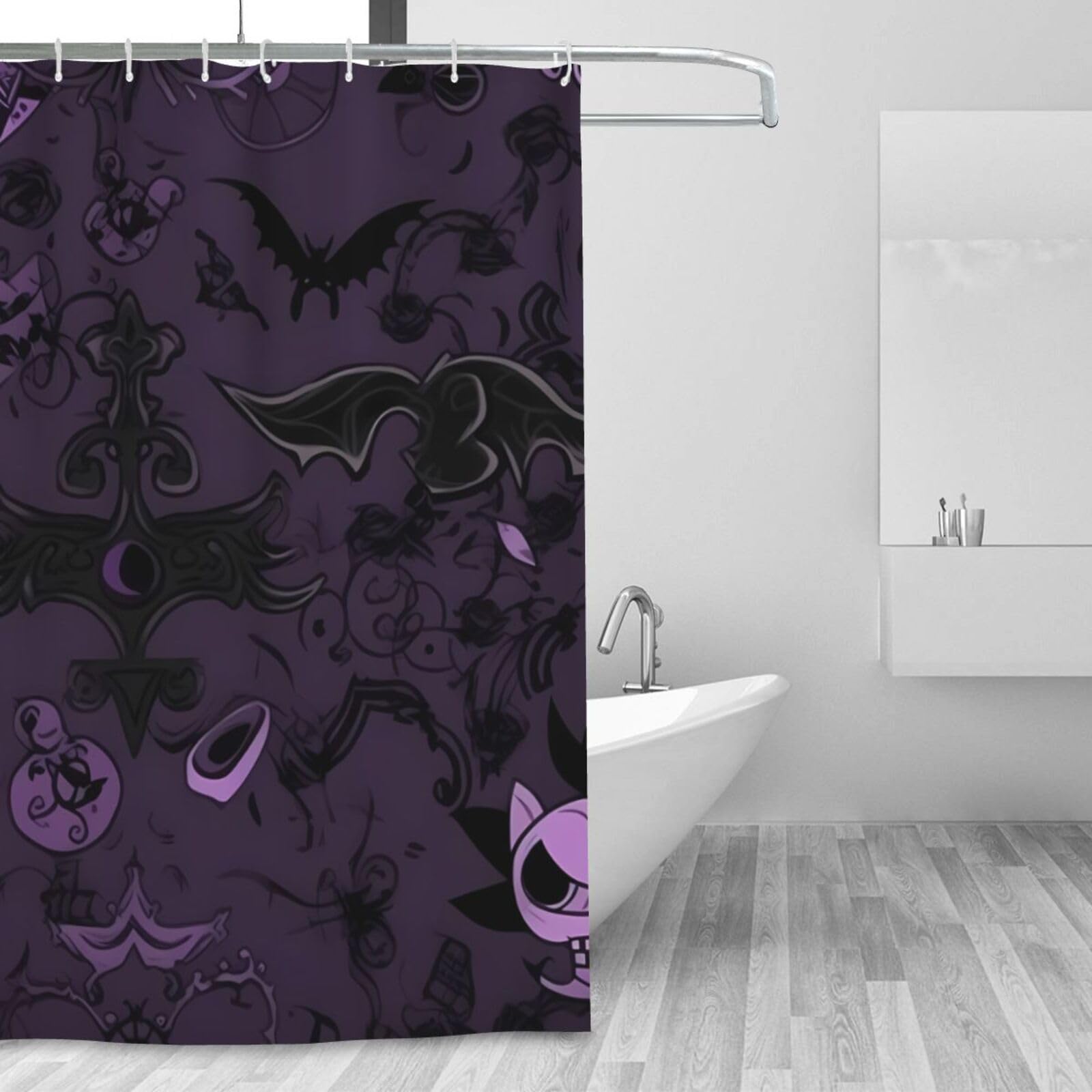 Rideau de douche d'hiver en tissu imperméable moderne minimaliste violet et noir