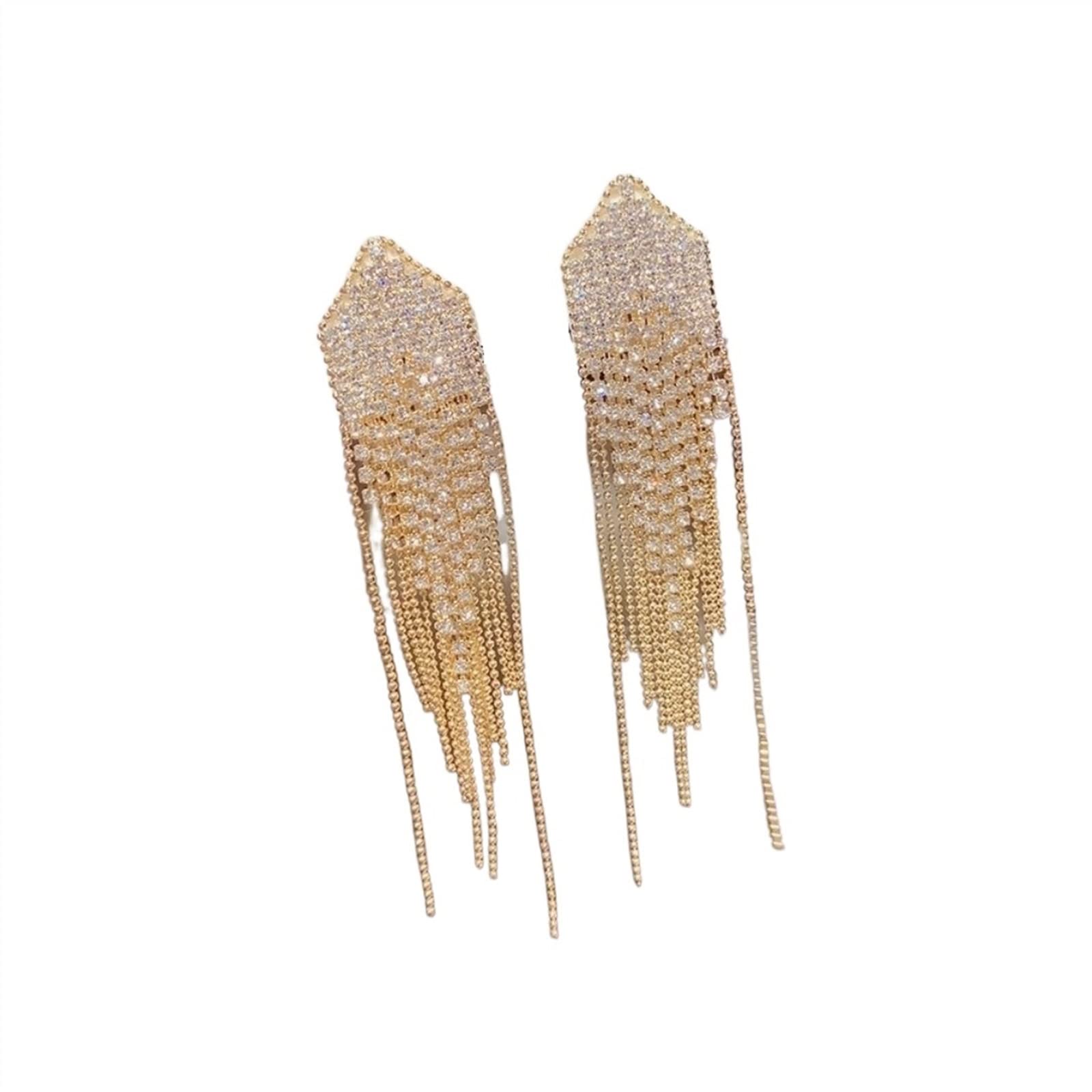 HJMMHX Damen Ohrringe Luxus Lange Quaste Tropfen Ohrringe Für Frauen Kristall Strass Hängende Baumeln Ohrringe Braut Hochzeit Schmuck Ohrringe