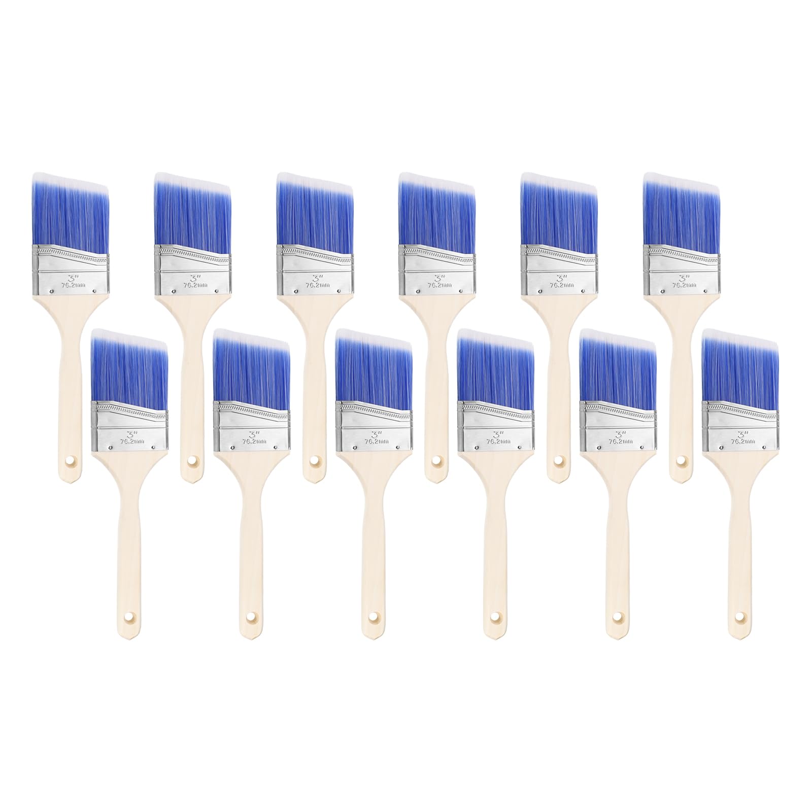 QUARKZMAN 12 Pinceles de Pintura de 3" con Mango de Madera para Pintura de Ángulo Y Chip para Bricolaje, Arte Plano, Muebles, Cercas, Paredes, Recortes, Azul