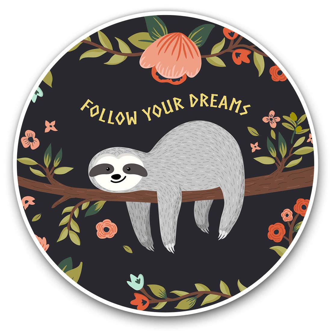 Destination Vinyl Ltd Lazy Sloth Follow Your Dreams 13267 Vinyl Stickers (Set Of 2) 7.5Cm - Lazy Sloth Follow Your Dreams #13267