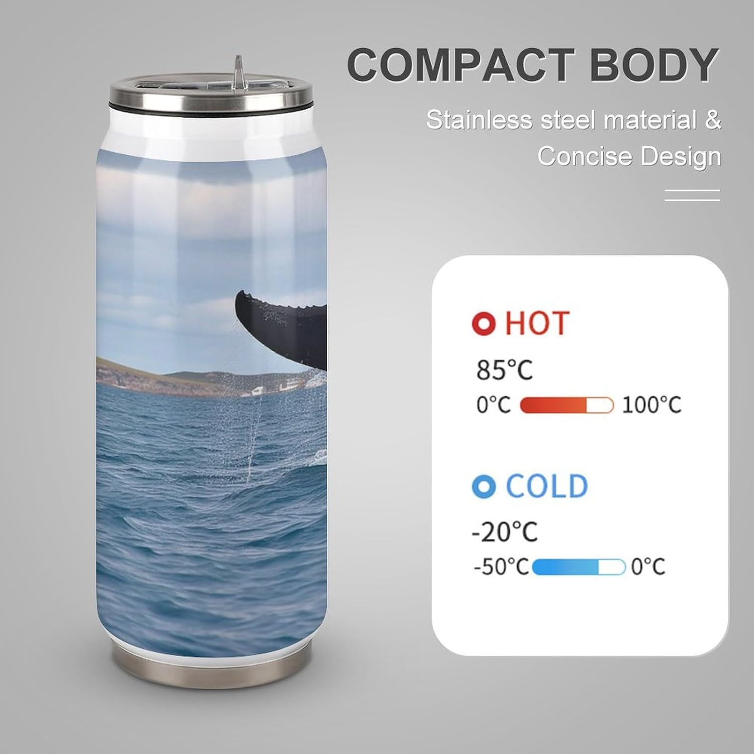 Stainless Steel Cups Whale Tail Printed Coke Cup Stainless Steel Insulated Cups with Lid And Straw