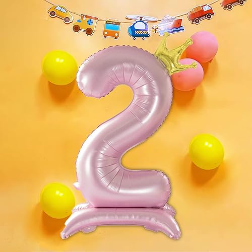 Miniatura 3 de Tellpet Globo rosa con corona número 2 con base para decoración de fiesta de cumpleaños de 2 cumpleaños de niñas