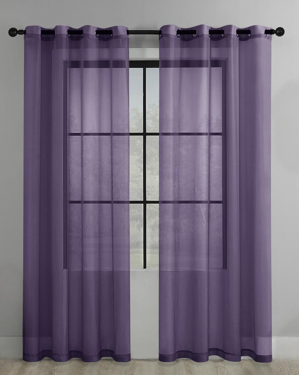 Fudaiki Set of 2 Panels Sheer Curtains for Bedroom Living Room Light Filtering Solid Voile Curtain Window Treatments Deep Purple 39 x 51 Inch
