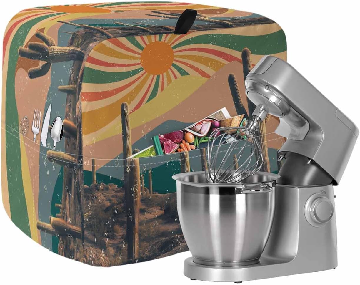 Boho Tropical Cactus Stand Mixer Cover with Storage Pocket, Waterproof Kitchen Mixer Covers, Modern Abstract Art Summer Botanical Kitchen Appliance Dust Cover Compatible with 5-8 Quart Mixers