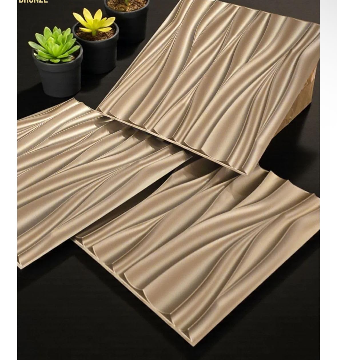 Planetarrium Hub 3D PVC Wall Panel, Torrent Design #18, Polypropylene, 50x50cm, Waterproof, Textured, Art Deco, Abstract Theme, Pack of 5 (Bronze)