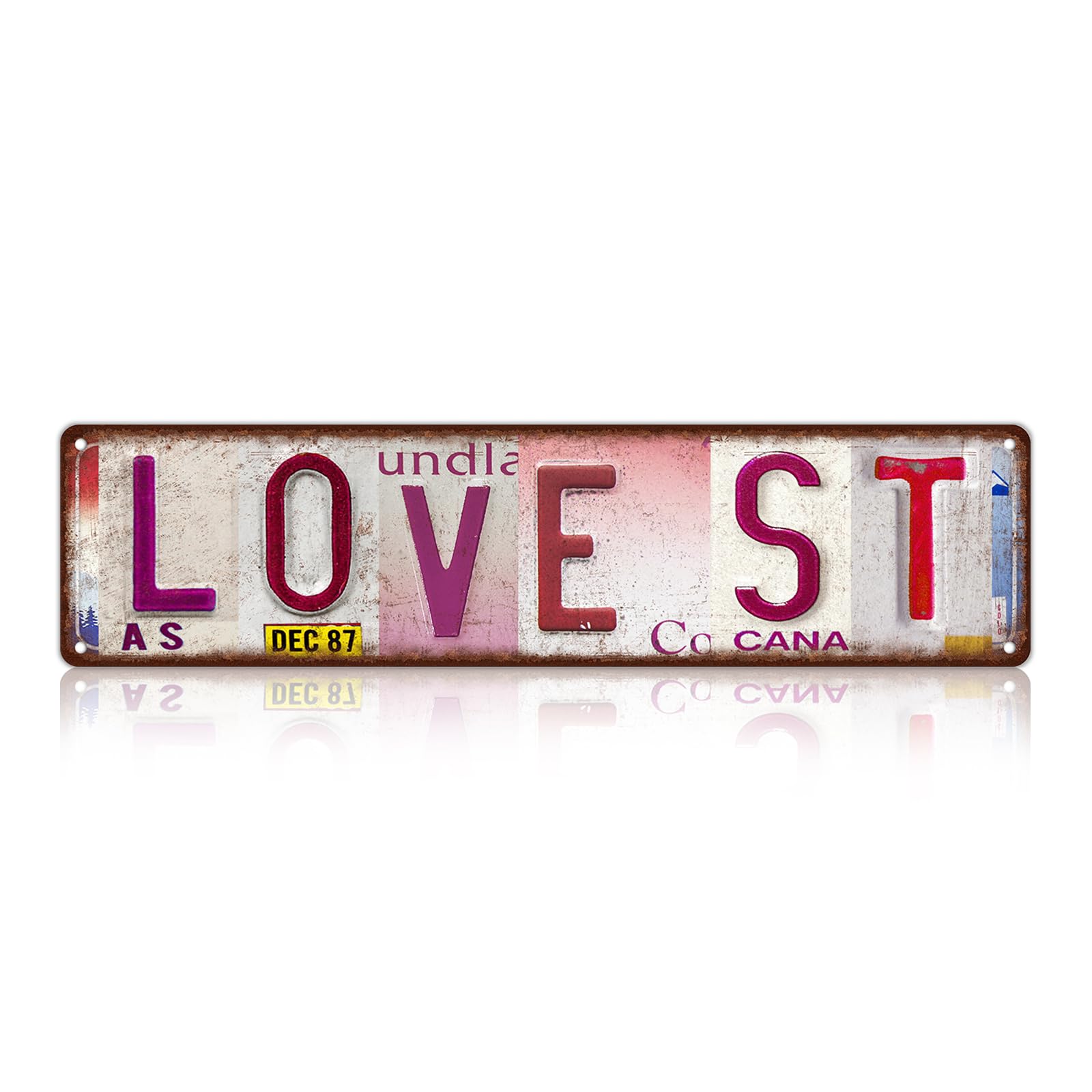 Love St Vintage Street Sign, 4x16 Inch Rustic Inspirational Wall Decor, Retro Metal Sign for Home, Bedroom, Garage, Bar, Farmhouse, Outdoor Patio, Man Cave, Waterproof Tin Sign, Durable Wall Art