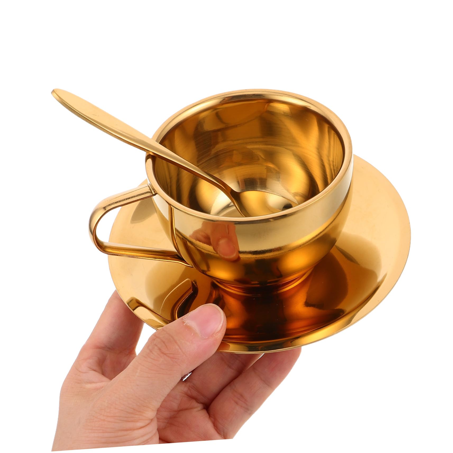 Tazzine da Caffè in Acciaio Inox Doppia Parete Tazze Isolate con Piattini e Cucchiai per Caffè Espresso Tè al Latte e Bevande da Campeggio Resistenti e Impilabili per Risparmio