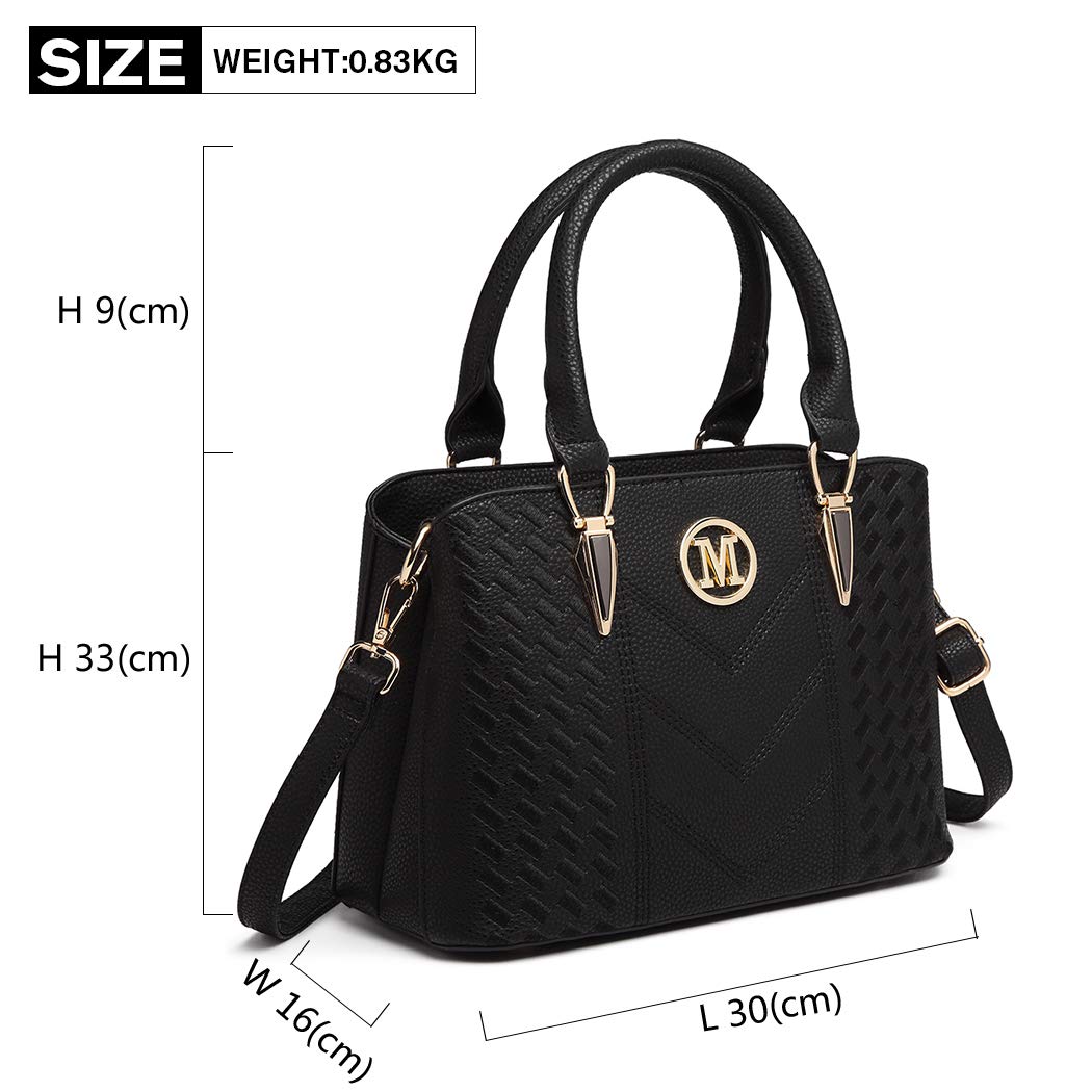 Miss Lulu Handtasche Damen Mittelgroß, Tasche aus PU-Leder, Women's Handbag Elegant, Umhängetasche mit Lychee-Muster und Mehreren Innentaschen für Arbeit Freizeit und den Alltags Schwarz