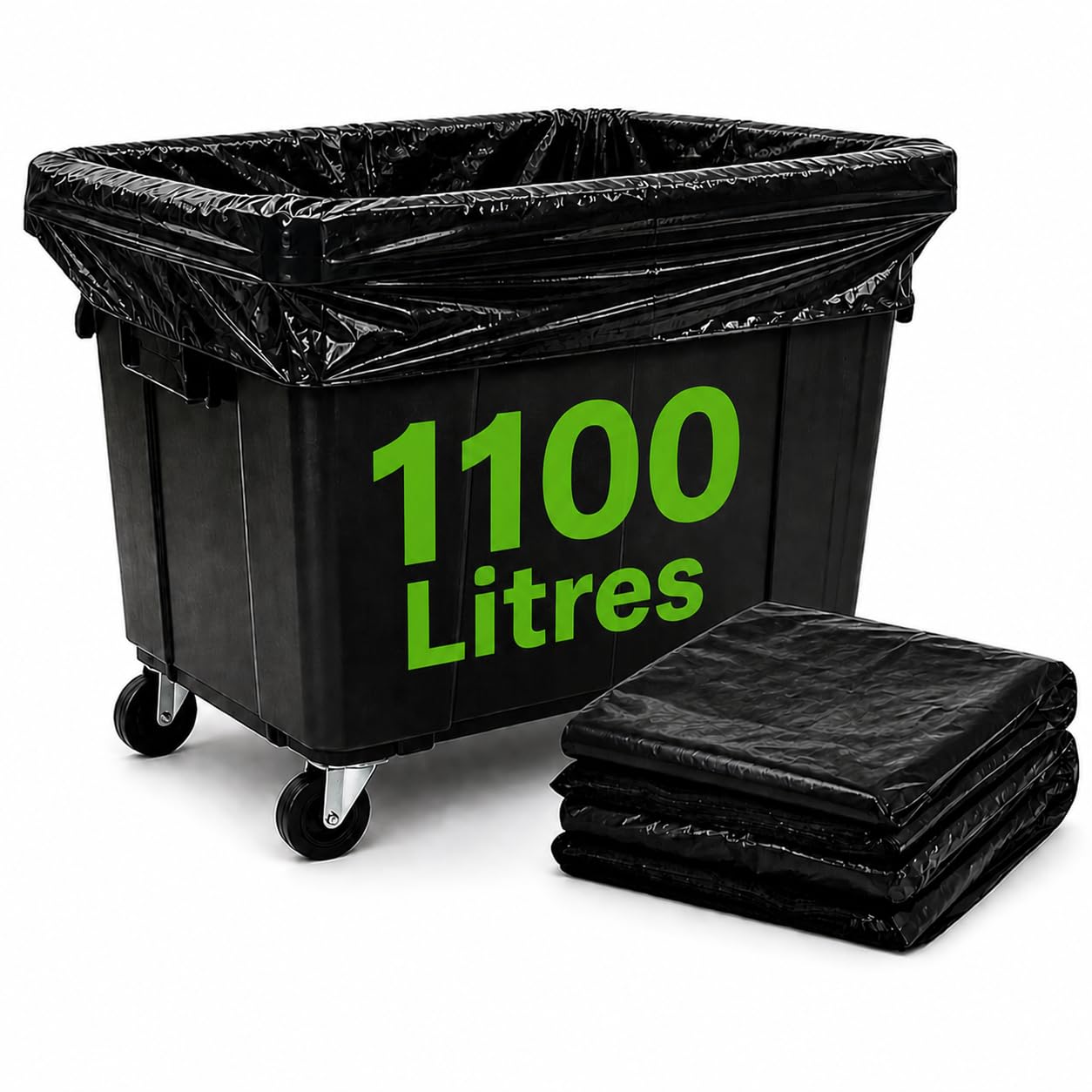 Sac Poubelle 1000-1100L X 20 | Housse Protection Conteneur 1000 Litres | Sacs Housses 1100 Litres Noir Opaque | Tous Types Déchets et Ordures | Epaisseur 30µ | Anti Fuites et Anti Salissures