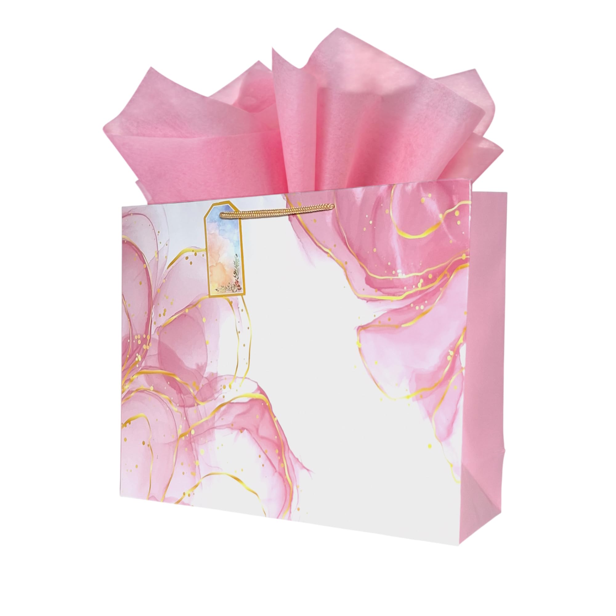 Flora Paperbags Large Gift Bags for Gifting |Pack of 5 | Premium Pink Marble Paper Gift Bags with Rope Handles | Paper Bags for Gift Packing, Wedding Return Gifts, Birthday Gifts, Anniversary, Diwali & Corporate Gifting | 12x15 x5 Inch