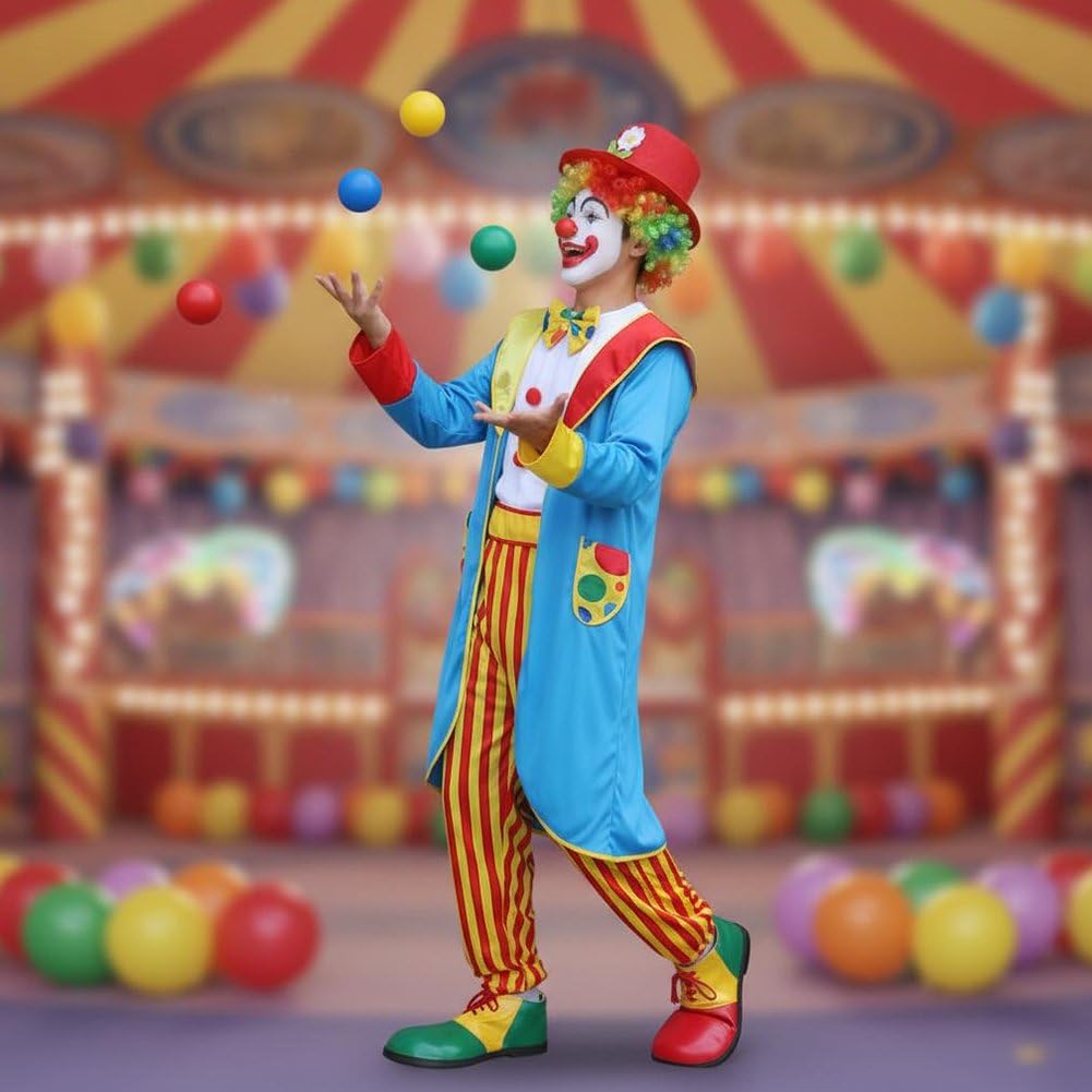 1 Set di Costumi Clown Colorati con Parrucca, Maschera, Borsa, Scarpe E Guanti, per Adulti, Ideali per Travestimenti Clown, per Halloween E Spettacoli Circensi.